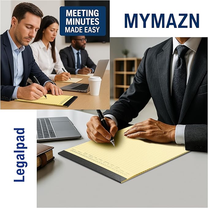 Mymazn Legal Pads with Date on Top, 8.5 x 11 Yellow, 6 Pack, 30 Sheets Each, Micro-Perforated, No-Bleed Paper for Office, School,Notes