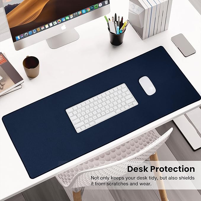 ALOANES Waterproof Mouse Pad with Durable Stitched Edge, XL Gaming Keyboard Pad, Non-Slip Rubber Base Mouse Mat, Extended Desk pad for Gamer, Office & Home, Dark Blue Mousepad 31.5''x 11.8''x 0.12''
