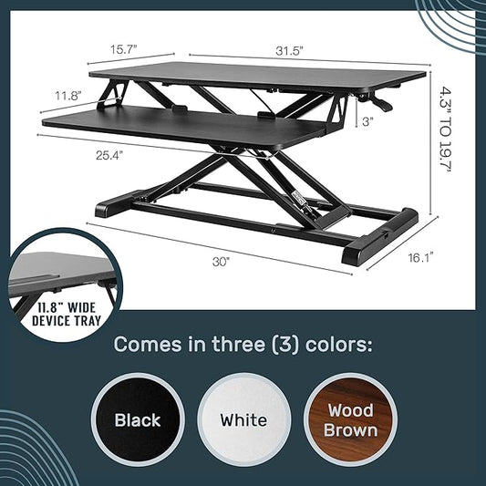 TechOrbits Standing Desk Converter - 32 Inch Adjustable Sit to Stand Up Workstation, Particle Board, Dual Monitor Desktop Riser with Keyboard Tray, for Home Office Laptop, Black 32"