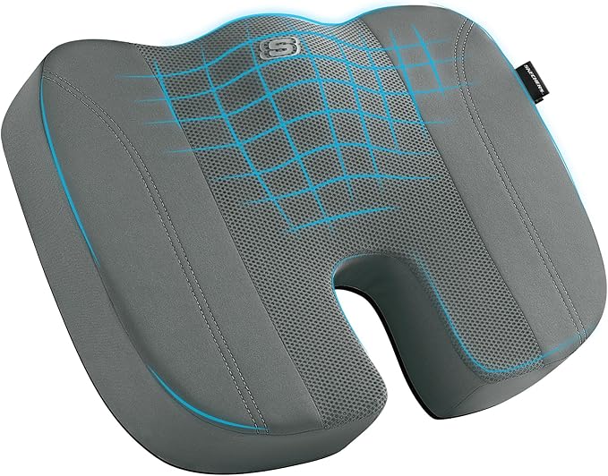 Skechers Seat Cushion, Air Cooled Memory Foam Cushion for Office Chair,Ergonomic Office Desk Accessories for Tailbone Pain Relief,Chair Cushions for Long Sitting Office Workers,Car Drivers,Gray