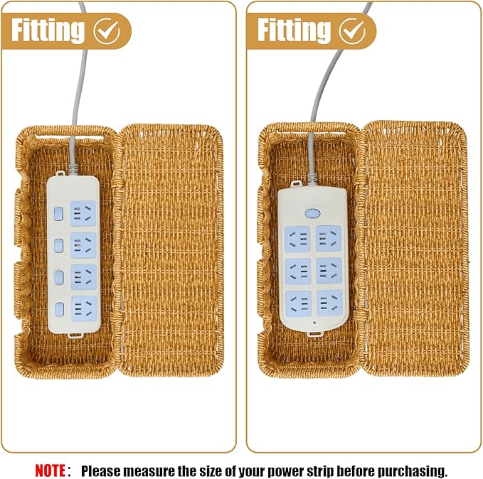 Handmade Cable Management Box,Imitation Rattan Cord Organizer with Lid,Extra 3 Open Slots Cord Hider for TV Wires Computer Router USB Hub,Cable Organizer Box to Hide Cords and Power Strips