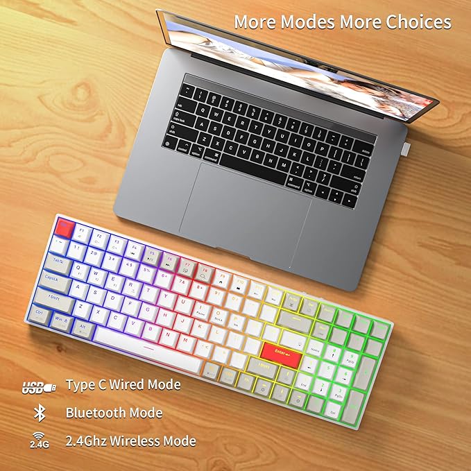 Newmen GM1000 Wireless Mechanical Gaming Keyboard,Bluetooth 5.0/2.4GHz/USB-C Hot Swappable Custom Keyboard,RGB Backlit Mechanical Keyboards for with Number Pad for Mac/Win(G-Red Switch)