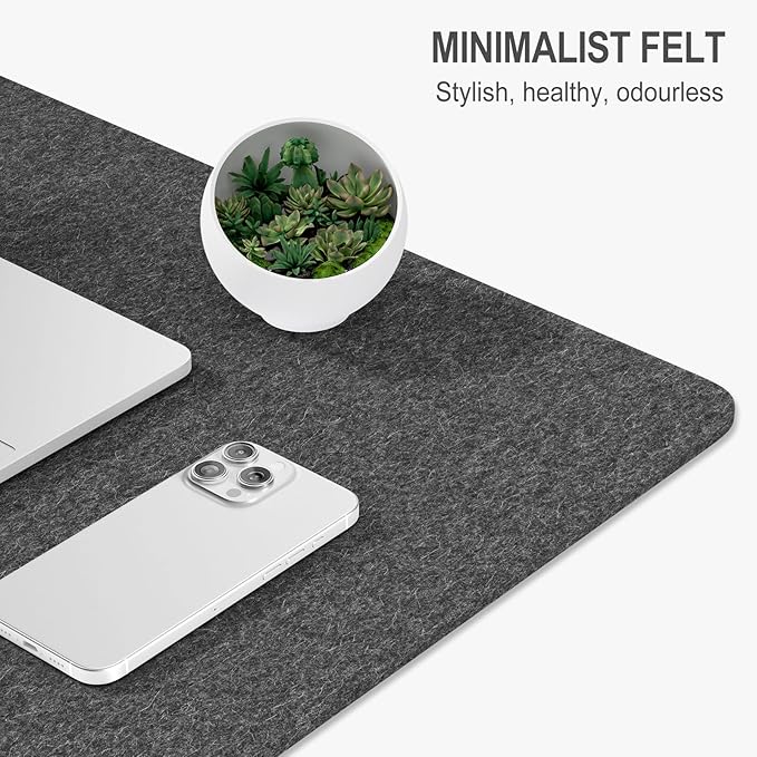 Auhoahsil Felt Desk Mat, Minimalist Large Mouse Pad XXL 35.5 x 15.7 in, Desk Matt for Desktop, Keyboard, Laptop, Computer, Office, Work from Home, Gaming, Gray