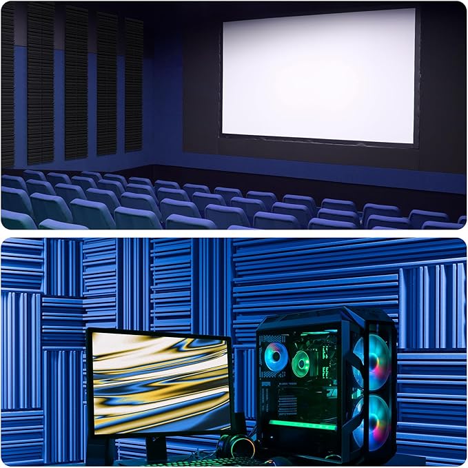 12 Pack Acoustic Foam Panels for Walls, 12" x 12" x 2" Soundproof Wall Panels, Self-Adhesive Soundproofing Padding, High Resilience Sound Absorbing Panels for Home Studios, Offices - Black & Blue