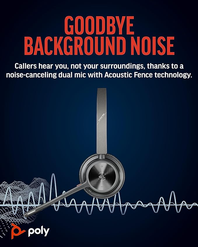 Poly Voyager 4320 UC Wireless Headset, Bluetooth Headphones with Mic - Noise-Canceling Boom Mic - Connect to PC via USB-C to USB-A Adapter, Cell Phone via Bluetooth - Microsoft Teams Certified