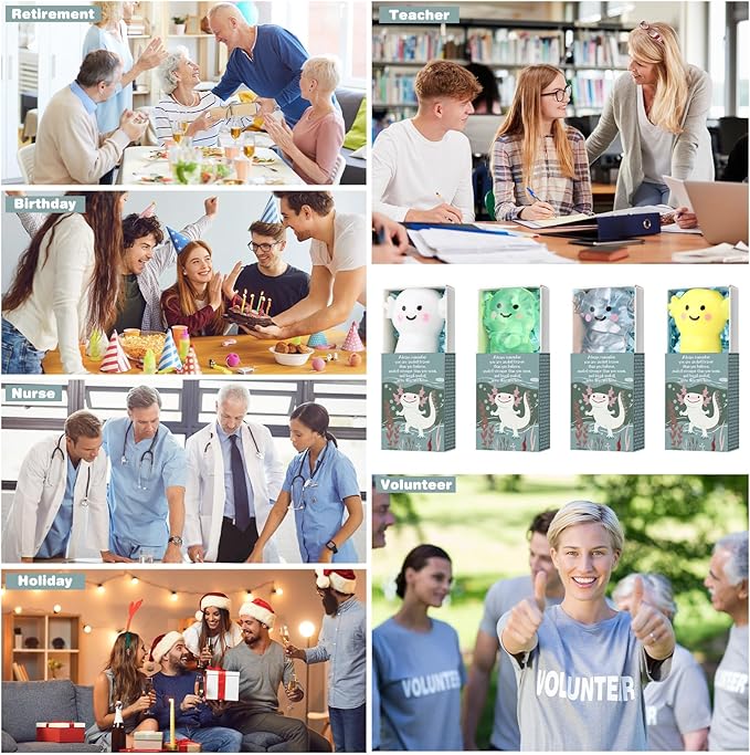 Wettarn 20 Sets Axolotl Positive Gifts Cute Stress Balls with Support Gift Boxes Inspirational Party Favors for Employee Coworker Friends Office Appreciation Relief Toys