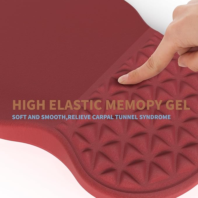 Ergonomic Mouse Pad Wrist Support with Massage Design, Pain Relief Mousepad with Wrist Rest, Memory Foam & Non-Slip PU Base, Red Mouse Pads for Desk, Office & Home