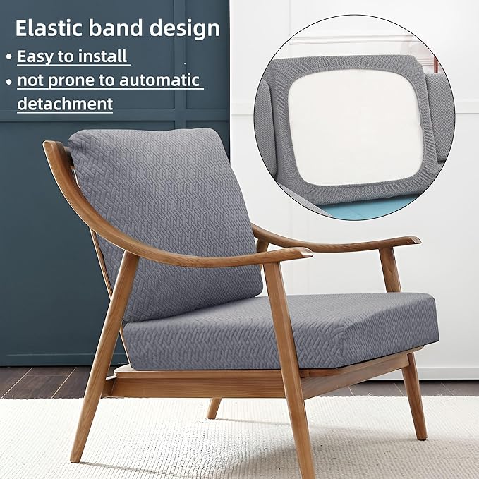 8Pcs Stretch Patio Cushion Cover Outdoor Cushion Cover Replacement Slipcovers Outdoor Cushion Covers Thick Jacquard Textured Twill Fabric Porch Patio Furniture Protector(Grey，Cover，Only)