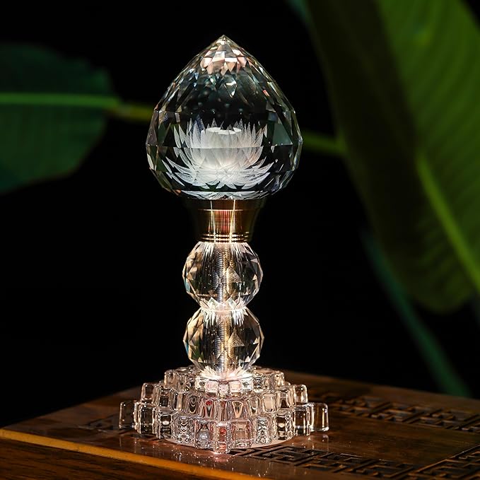 LED Crystal Lotus Flower Lamp – USB Powered Buddha Light for Worship, Prayer and Display,Lotus Flower Light for Bedroom, Buddhist Supplies,Shrine,Meditation Room 8’’ (Lotus Bud)