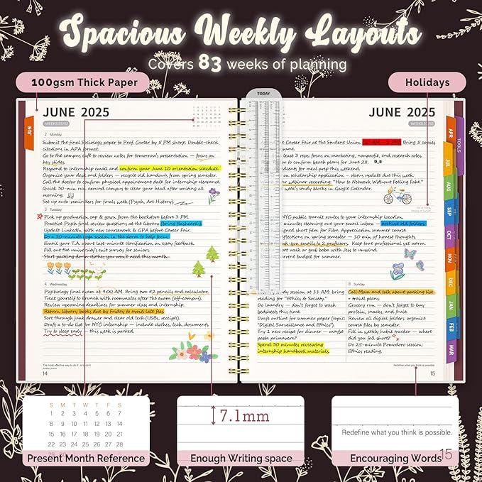 Jun 2025-Dec 2026 Academic Monthly Weekly Daily Planner for School, 19 Months Calendar 25-26 Planning Book with Colorful Tabs, 8.5" x 11" Mid Year College Organizer for Student Teacher (Bordeaux)