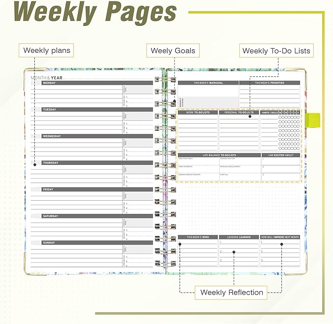 Ospelelf Undated Planner Daily Spiral Binding Weekly Monthly Hardcover Mini Academic Planners with Stickers 12 Months Productivity Aesthetic Journey Booklet Size Colorful Tree