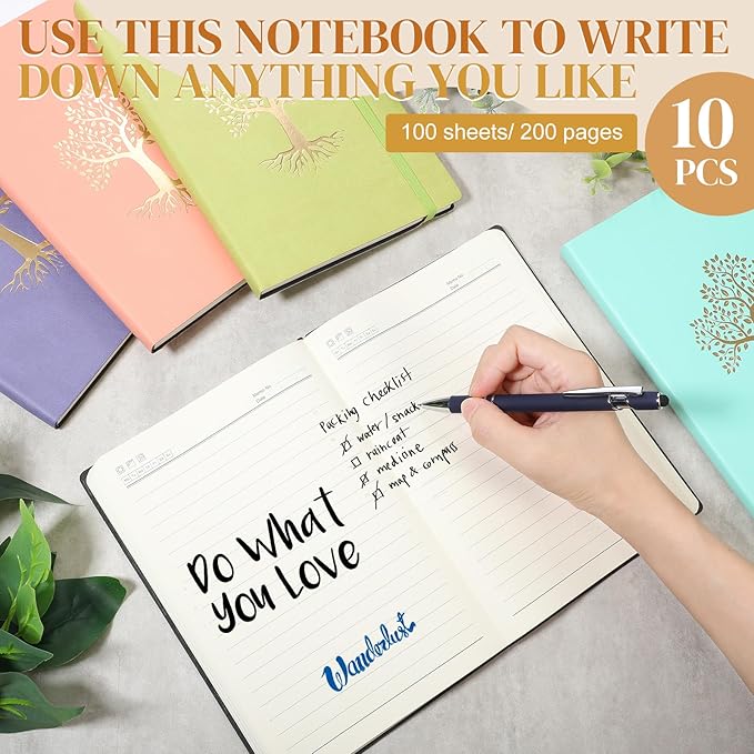 10 Pack Lined Journal Notebook A5 Leather Hardcover Journals for Writing 200 Pages 10 Colors Notepad for Travel Work School Office Business Note Taking Diary 5.7" x 8.3" (Vibrant Color)