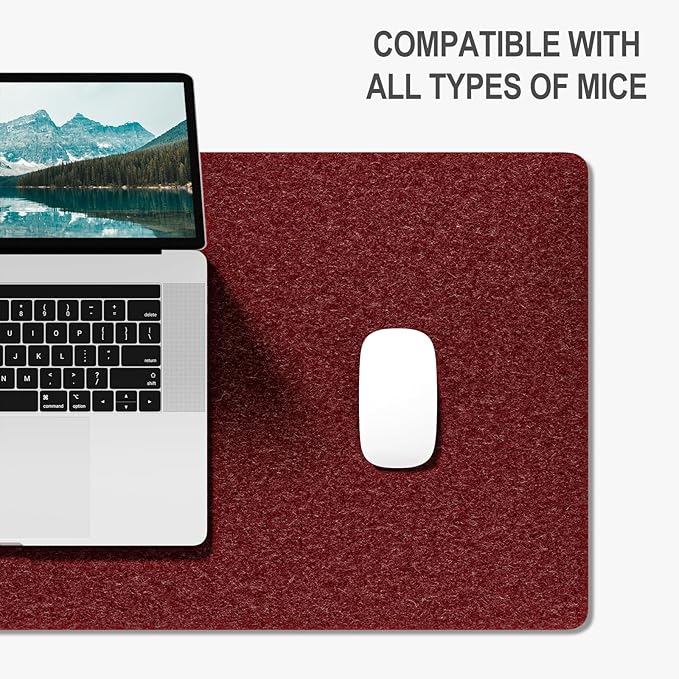 Auhoahsil Felt Desk Mat, Minimalist Large Mouse Pad XL 31.5 x 11.8 in, Desk Matt for Desktop, Keyboard, Laptop, Computer, Office, Work from Home, Gaming, Red