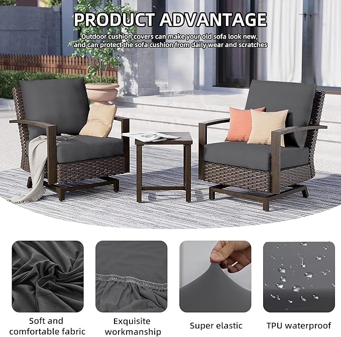 14Pcs Outdoor Cushions Covers Waterproof, Patio Cushion Covers, Stretch Cushion Covers Replacement,Cushion Slipcovers, Furniture Cushion Covers (Grey 2, 14PCS)