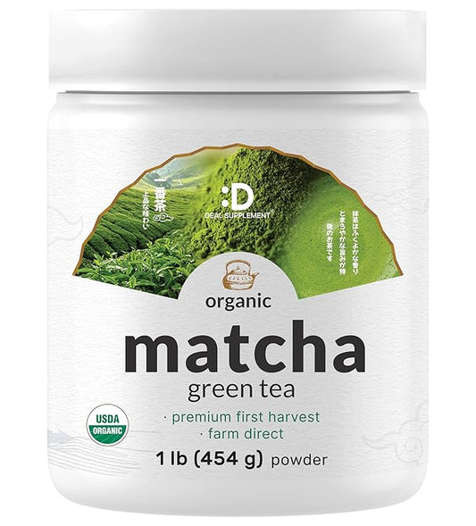Organic Matcha Green Tea Powder, 1 lb (454g) | First Harvest, Culinary Grade | Japanese Sourced Cafe Mix | Zero Sugar, Keto Friendly, Non-GMO, Vegetarian