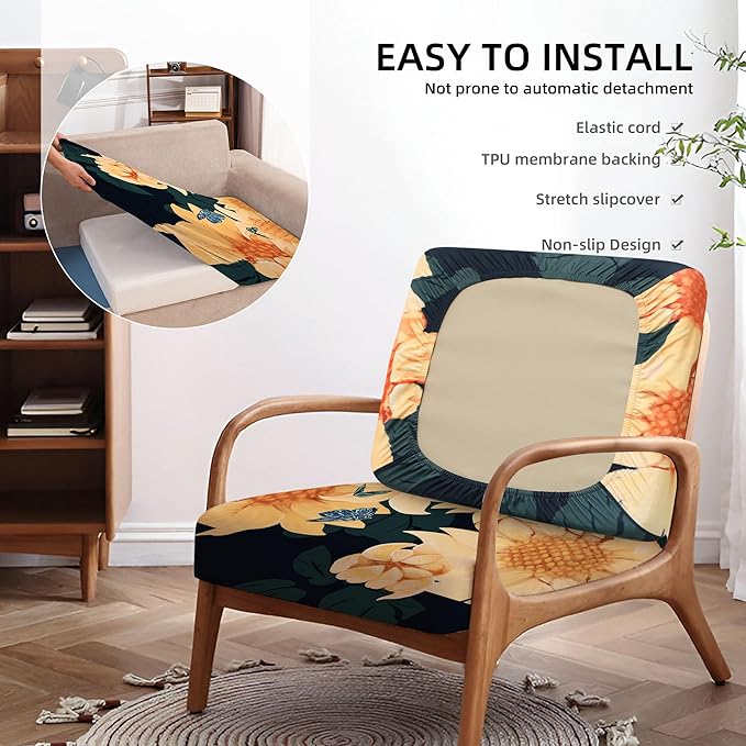 8Pcs Stretch Patio Cushion Covers Waterproof Outdoor Cushion Covers Patio Couch Cover Slipcovers, for Outdoor Furniture Protector Covers Replacement(Cover Only) (Sunflower)