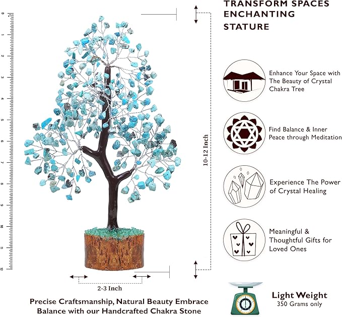FASHIONZAADI Turquoise Crystal Tree, Gemstone Tree Home and Office Decor, Good Luck Gifts, Crystals Decor, Housewarming Gifts