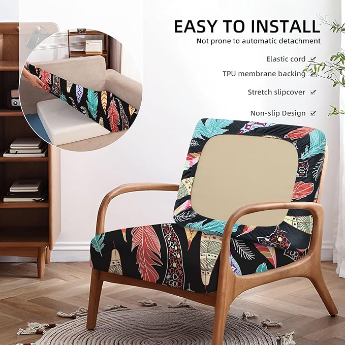 8Pcs Stretch Patio Cushion Covers Waterproof Outdoor Cushion Covers Patio Couch Cover Slipcovers, for Outdoor Furniture Protector Covers Replacement(Cover Only) (Feather)