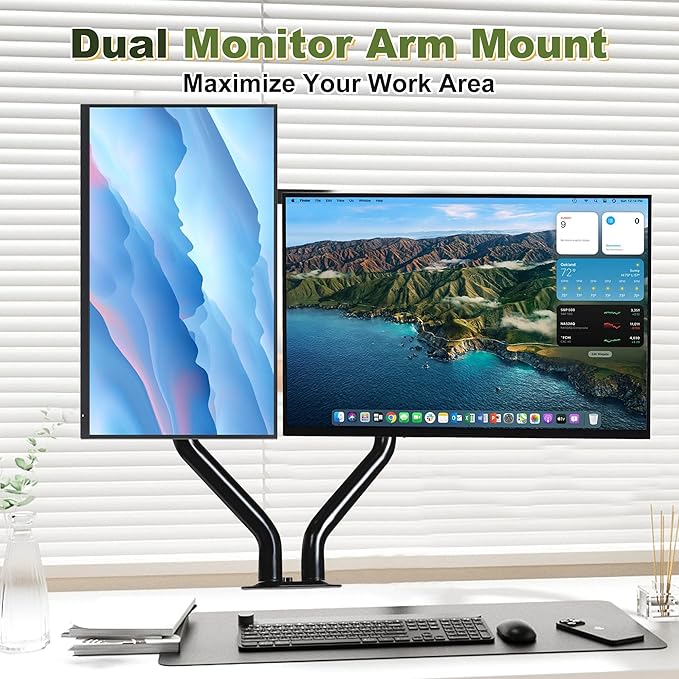 NicBex Dual Monitor Arms, 17-32 inch Monitor Stand for 2 Computer Screens, VESA Mount with 75/100 mm, Each Arm Supports Up to 20.94 lbs, Double Monitors Gas Spring Arm Desk Mount - Black