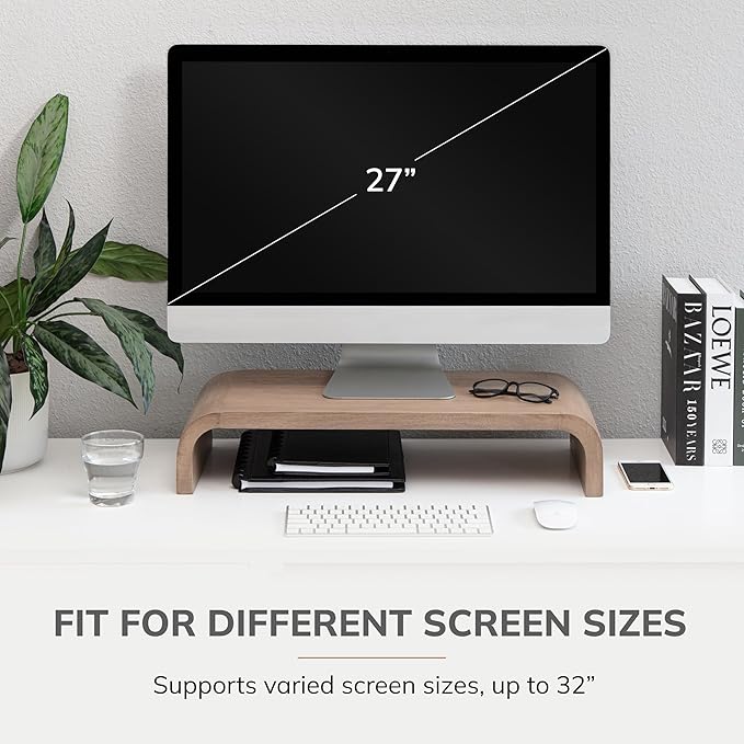 Anji Mountain Wood Monitor Stand Riser Desk Desktop Organizer Table for Home, Office Workspace, Laptop Riser, Ergonomic Design Stand for Gaming Setup, Biscotti