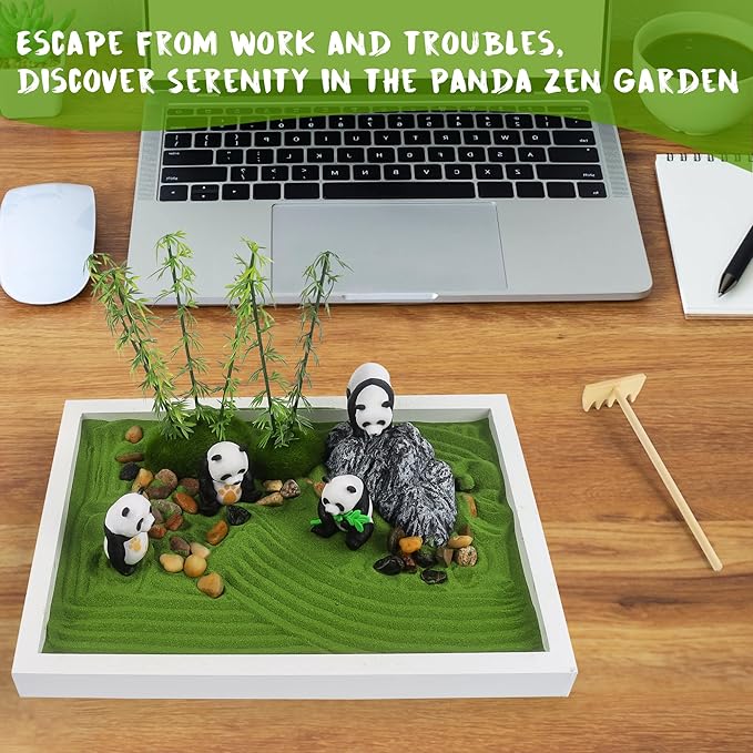 Panda Mini Zen Garden for Desk 11" x 8" Automatic Zen Garden Sand Bowl Japanese Desk Decor Zen Garden Accessories Kit Zen Decor Panda Gifts Rake Home Decor Room Decor