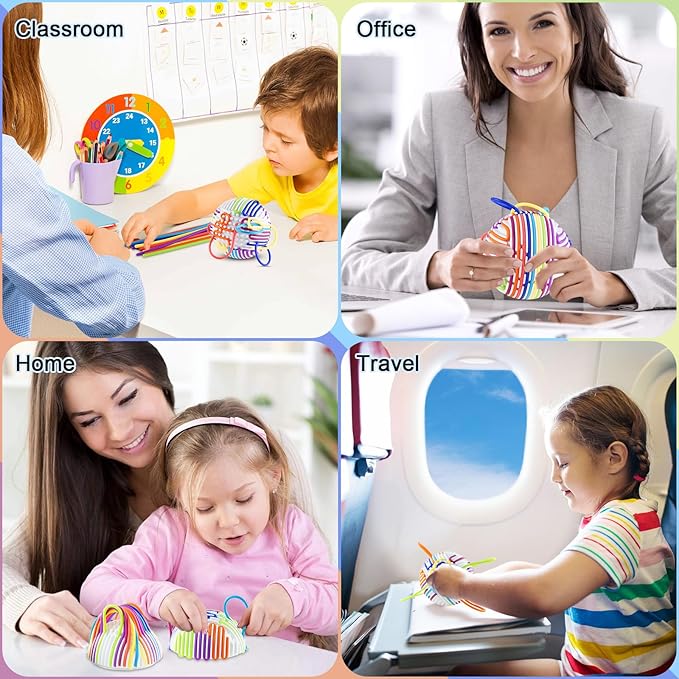 Sensory Fidget Toys Sensory Activity Ball Includes 24 Slicone Ropes for 3+ Kids & Adults with Autism, Calming Anxiety ADHD Occupational Therapy Toys