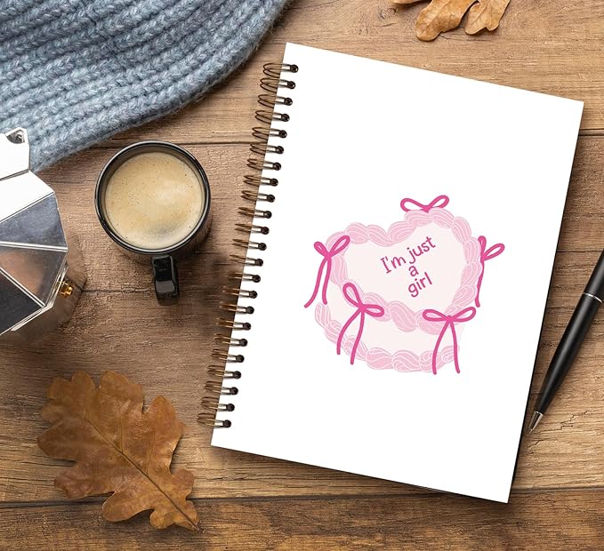 Coquette Bow Notebook Journal, Preppy Pink Bow Cake Journal Notebook for Note Taking, Cute Girly Notebook,Preppy Gifts for Women, Pink Office Supplies,Spiral Notebook 5.5x8.3 Inch