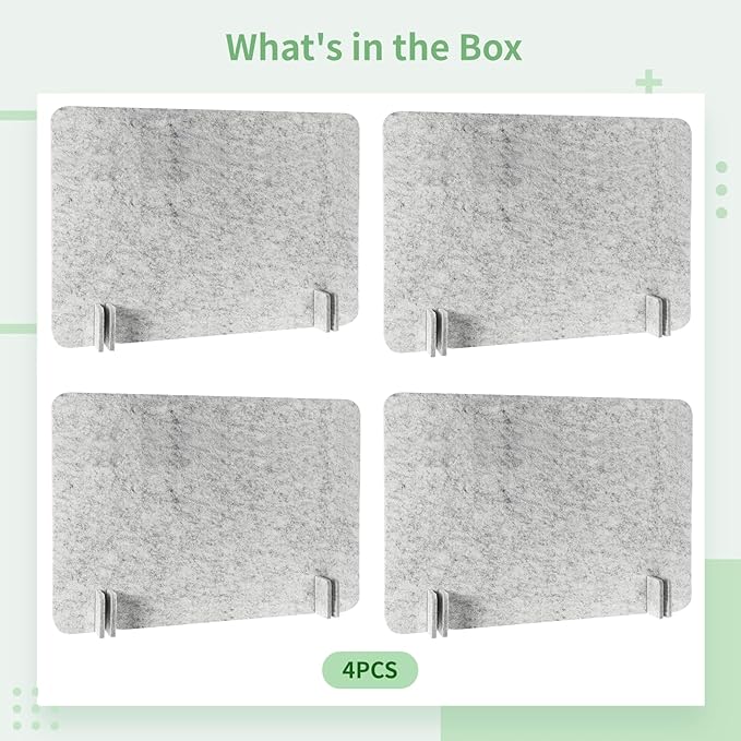 Desk Privacy Panel, 4 Pcs Felt Divider for Office or Classroom Gray Stone Texture, Noise Reduction, Easy Assembly, Ideal for Students and Professionals
