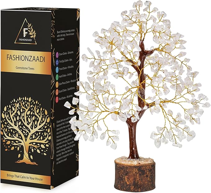 FASHIONZAADI Clear Quartz Crystals, Feng Shui Tree, Gemstone Tree - Spiritual Décor, Chakra Stone, Premium Meditation Decor, Good Luck Gifts, Home Decor