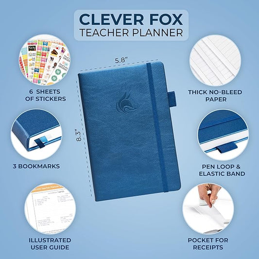Clever Fox Teacher Planner – School Year Planner with Calendars & Lesson Plans – Teacher Plan Book for Classroom & Homeschool Organization - Undated, A5 Size, Hardcover (Mystic Blue)