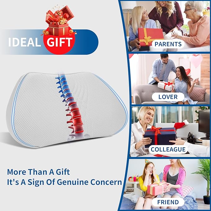 Lumbar Support Pillow for Car Seat, Office Chair Leather Memory Foam Lower Back Cushion for Back Pain Relief Improve Posture, Ergonomic Back Rest for Gaming Chair, Off-White (Beige), 1PC