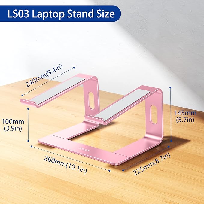 BESIGN LS03 Aluminum Laptop Stand, Ergonomic Detachable Computer Stand, Notebook Holder Compatible with Air, Pro, Dell, HP, Lenovo More 10-15.6" Laptops, Pink