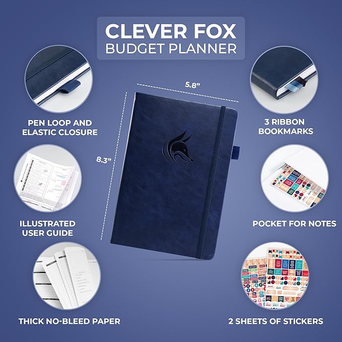 Clever Fox Budget Planner - Expense Tracker Notebook. Monthly Budgeting Organizer, Finance Logbook & Accounts Book, Bill Tracker, A5 (Dark Blue)