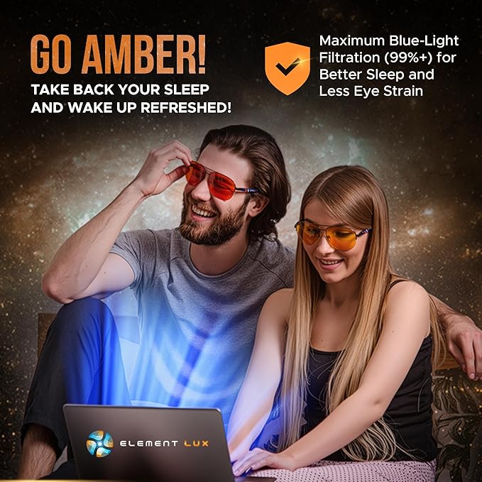 Blue Light Blocking Glasses Amber Lenses - For Better Sleep, Gaming, Eye Strain, Computer