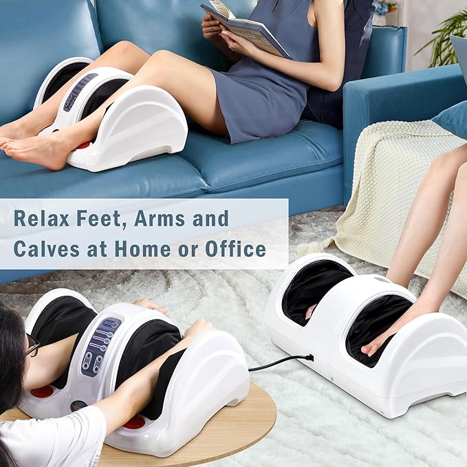 H&B Luxuries Shiatsu Foot Massager Machine with Remote Controller, Kneading and Rolling Home Massagers for Feet, Ankle, Calf, Leg, Gift for Men, Women, Father, Mom Parents and The Elderly, White