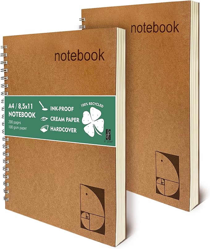 le vent 2-Pack A4 Dot Grid Spiral Notebooks - 8.5 x 11 Dotted Journals with 200 Pages of Premium 100gsm Thick Ink-Proof Paper - Large Bullet Journal for Writing, Sketching, and Work