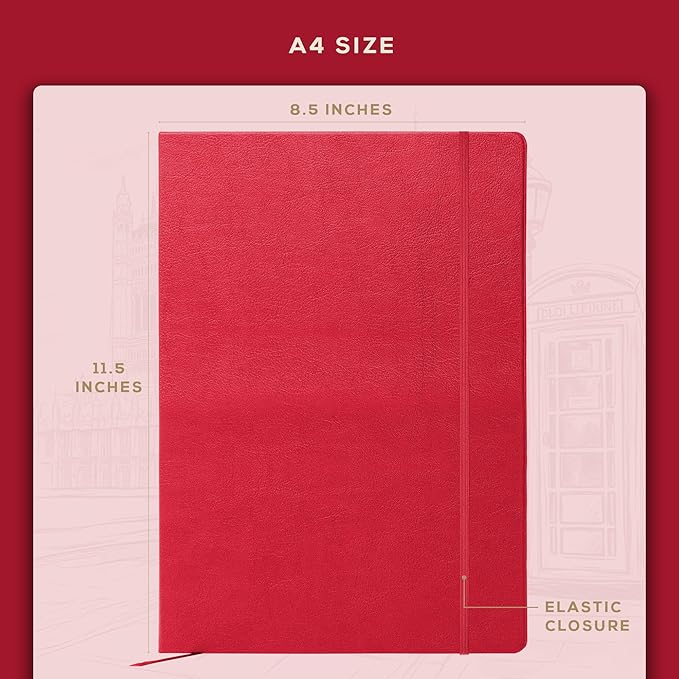 BEECHMORE BOOKS Blank Sheet Music Notebook – A4 8.5x11.5 for Songwriters, Musicians & Composers, 156 Thick 120gsm Pages, 10-Staff Perforated Sheets, Vegan Leather Hardcover, Elastic Closure, Gift Box