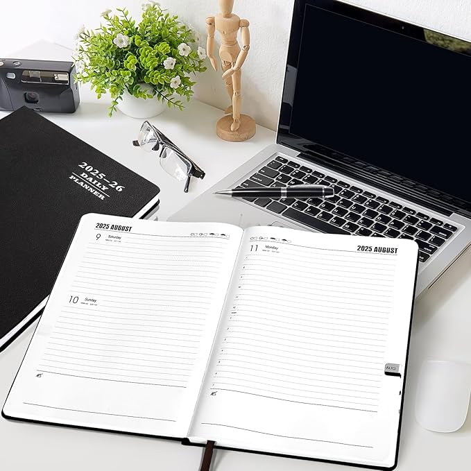 KESOTE Large Daily Planner 2025-2026 Full Page Per Day, Hourly Schedule 8.5" x 11" Academic Diary Day Planner 12 Month (July 2025 - June 2026), Hardcover Weekly Monthly Agenda, Black