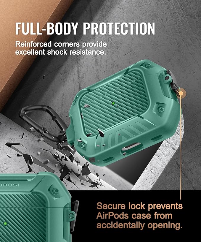 MOBOSI for AirPods Pro Case, Compatible with Airpods Pro 2 Case Cover 2nd/1st Generation with Lock&Keychain&Cleaner Kit, Full Body Shockproof Protective Hard Shell (2023/2022/2019), Light Green