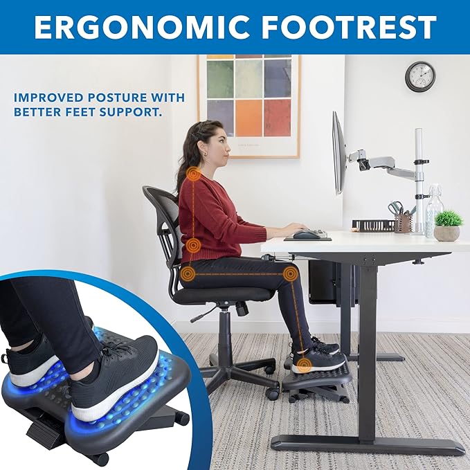 Mount-It! Ergonomic Under Desk Footrest with 3 Height Levels |Height Adjustable Tilting Foot Stool | Home Office Footrest with Massage Surface for Improved Circulation (MI-7801)