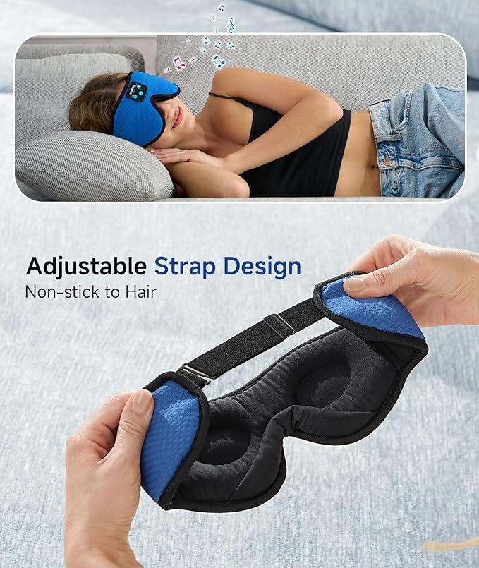 Voerou Sleeping Headphones 3D Eye Mask, Sleep Mask Bluetooth Headphone with Ultra-Thin Stereo Speakers, Sleep Headphones for Side Sleepers Office Nap Air Travel Meditation Gifts for Unisex