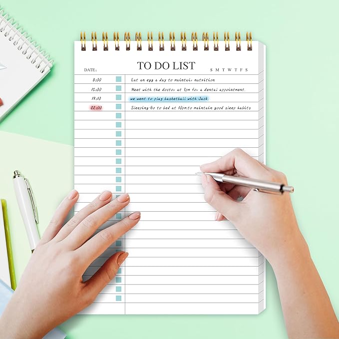 KAICN To Do List Notepad, Undated Daily Planner Notepad With To Do List Notebook Checklist Planner Spiral Waterproof Notepad for Office Supplies, School Planner, Green, 52 Sheets, 5.5"*8.3" A5 Size