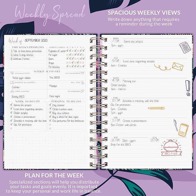 PLANBERRY Weekly Planner Premium – Undated Life Organizer & Budget Planner – Time Management, Goal Setting, to-Do List, Work-Life Balance & Habit Tracker – 6.9″ x 8.5″ (Wild Purple)