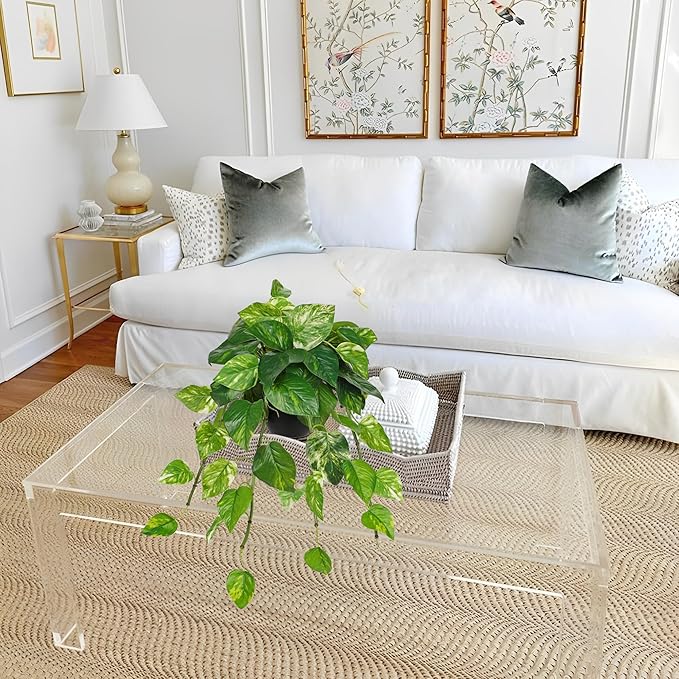 Hollyone Artificial Hanging Pothos Plants Potted Fake Ivy Faux Pothos Vine Leaves Hanging Greenery Plant in Black Pot for Home Indoor Tabletop Bedroom Patio Shelf Office Decor