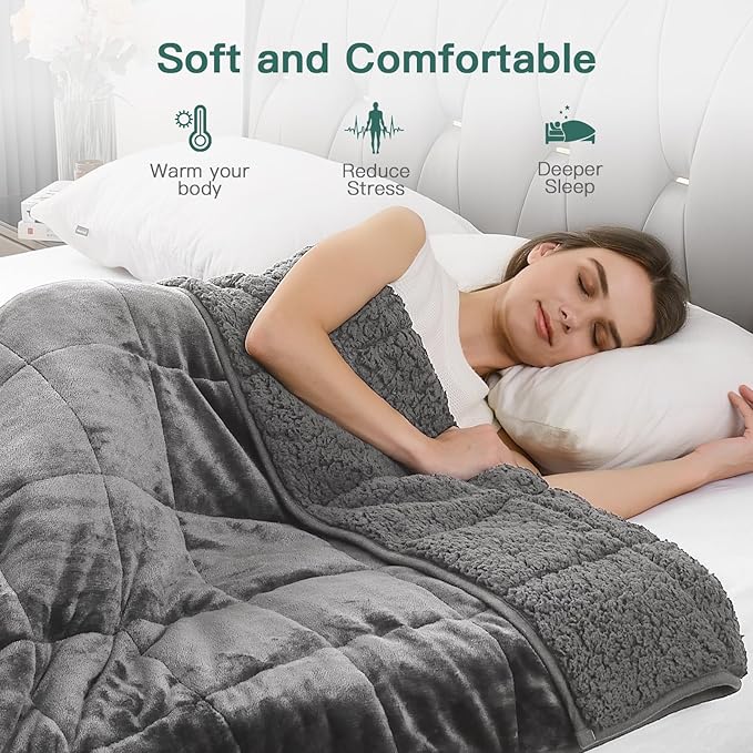 Lofus Weighted Blanket for Adults(15 lbs, 48" x 72"), Throw Heavy Blanket Machine Washable, Soft Weighted Blankets for Stress Relief and Sleep Promotion-Grey