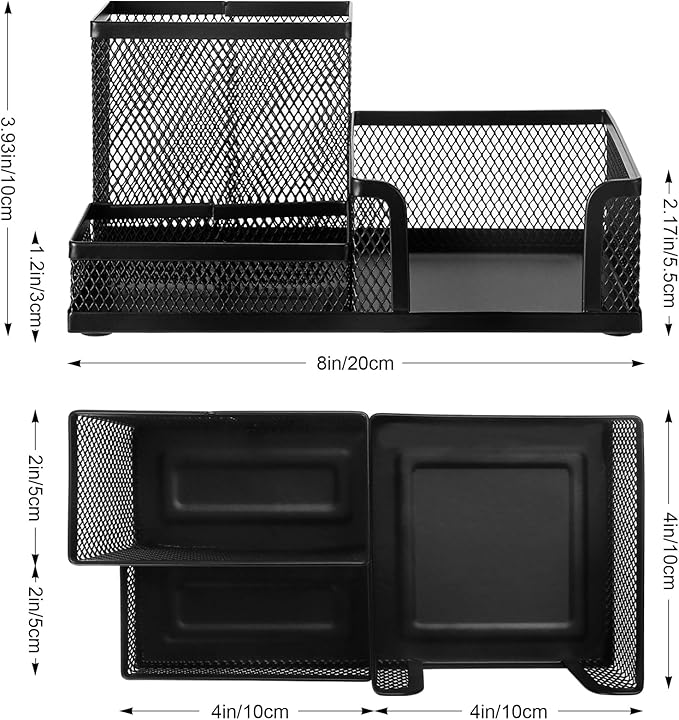 Comix Mesh Pen Pencil Holder Desk Organizer, 3 Compartment Wire Desktop Pen Pencil Cup Caddy Office Supplies Desk Accessories for Home Office School, Black