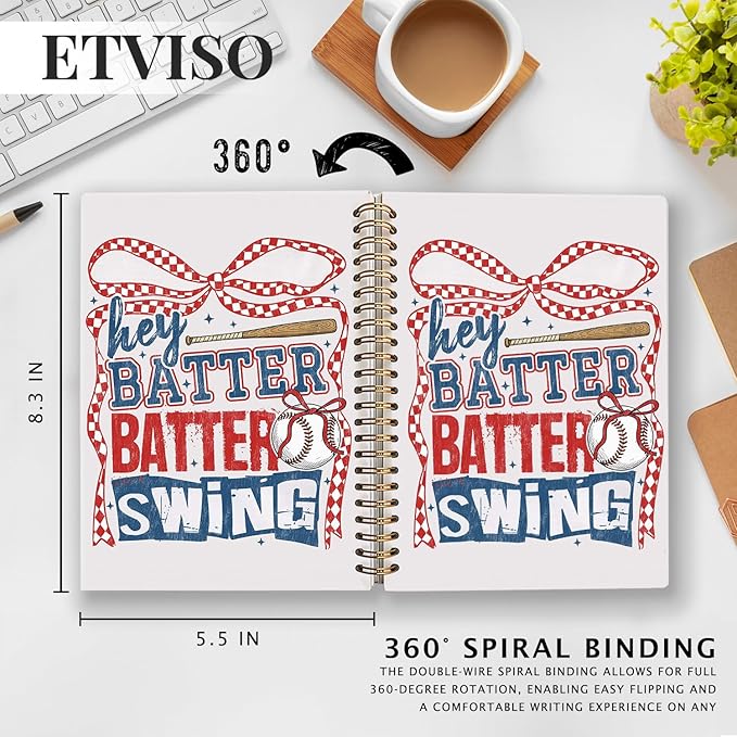 Checkered Coquette Bow Baseball Notebook, Baseballs Lover Gifts Notebooks for Note Taking, Baseballs Player Gifts Journal, Baseball Batter Batter Swing Journals for Writing, 5.5x8.3 Inch