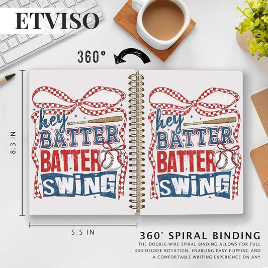 Checkered Coquette Bow Baseball Notebook, Baseballs Lover Gifts Notebooks for Note Taking, Baseballs Player Gifts Journal, Baseball Batter Batter Swing Journals for Writing, 5.5x8.3 Inch