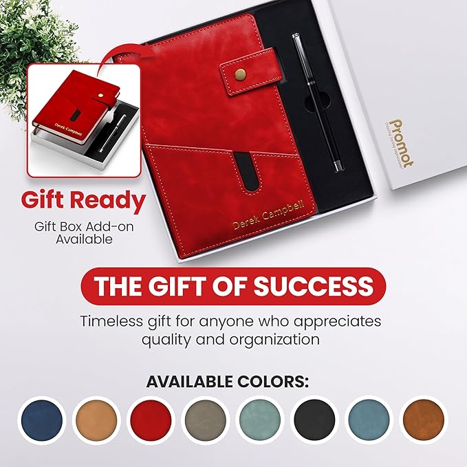 Promot Personalized Notebook - A5 Lined Leather Bound Journal for Writing Women Men - Hardcover Executive Notebook, Daily Journal, Travel Diary, Gift Idea, Custom Embossed Text with Gold Metallic Foil