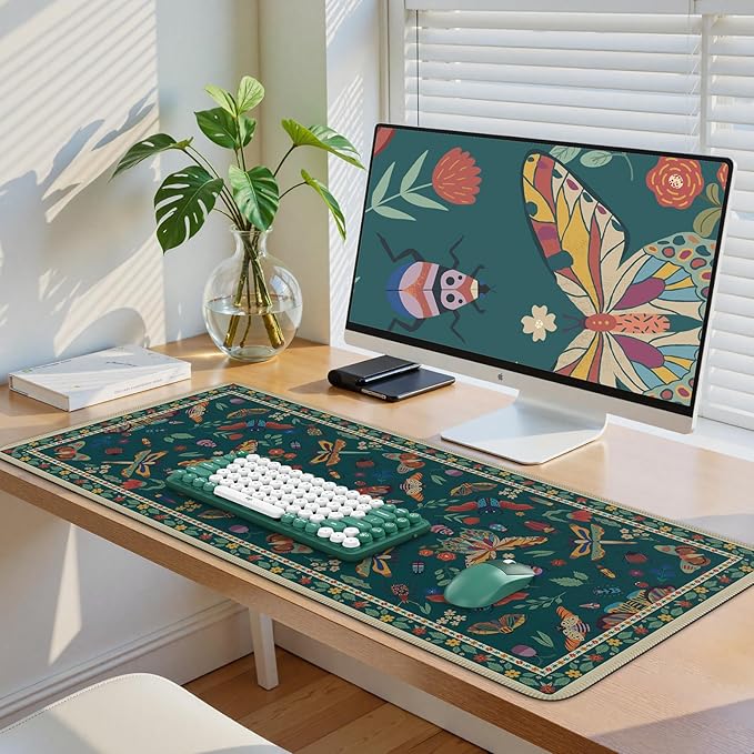 iCasso Desk Mat, Desk Matt for Desktop, Cute Desk Pad Mat, XXL Large Mouse Pad for Desk, Anti-Slip Big Mousepad with Stitched Edges, Keyboard Pad Mouse Mat for Computer(Green)